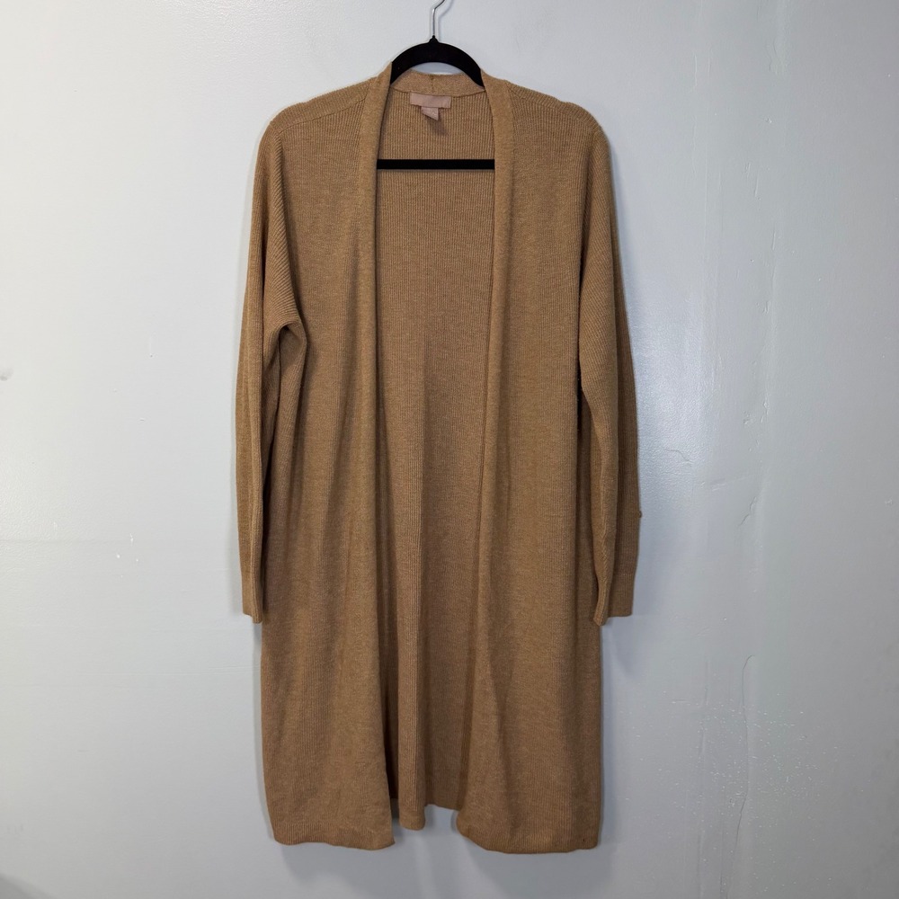 HM Womens Longline Open Front Cardigan Sweater Tan Brown Large 07357549